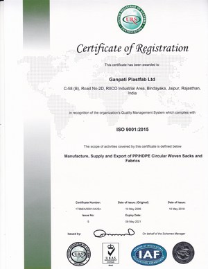 GANPATI PLASTFAB LTD ISO 9001:2015 CERTIFICATE